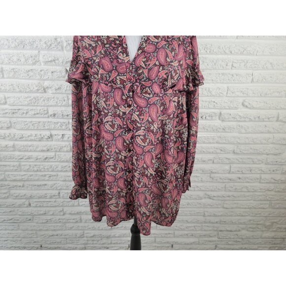 Evans Womens Shirt 26 Plus Long Sleeve Ruffle Button Burgundy PAI61E - Picture 4 of 10